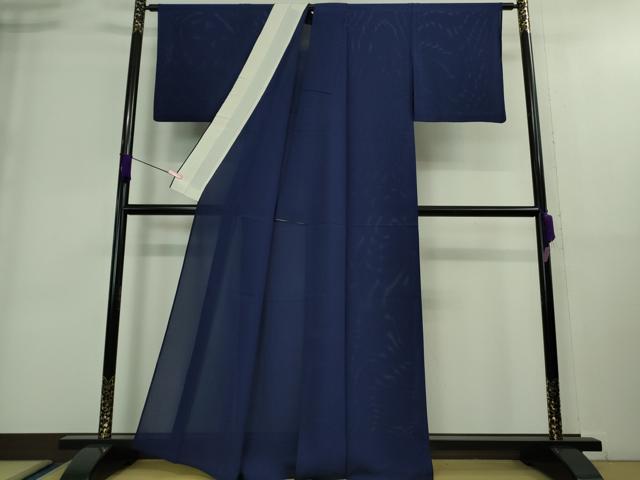 平和屋着物＊極上 夏物 色無地 駒絽色紋附 夏物語 濃藍色 反端付き 逸品 DZAA8944kh5