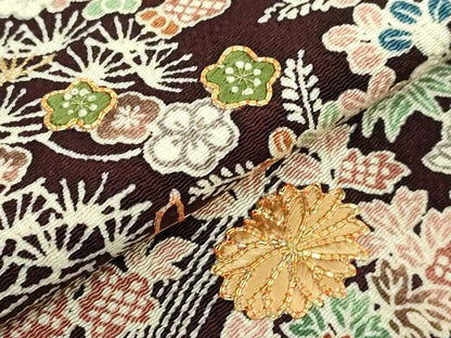 平和屋本店■極上　九寸名古屋帯　駒刺繍　御所解時　黒檀色地　鬼しぼ縮緬　逸品　DZAA8954kh5
