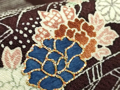 平和屋本店■極上　九寸名古屋帯　駒刺繍　御所解時　黒檀色地　鬼しぼ縮緬　逸品　DZAA8954kh5