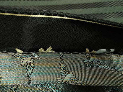 平和屋着物●極上 染色作家 斉藤三才 両面 六通柄袋帯 横段文 三才鳥 黒地 金銀糸 逸品 DZAA9023kh5