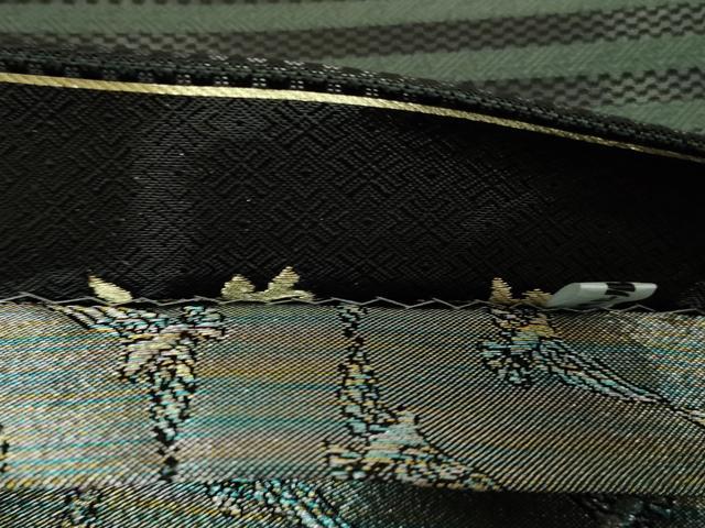 平和屋着物●極上 染色作家 斉藤三才 両面 六通柄袋帯 横段文 三才鳥 黒地 金銀糸 逸品 DZAA9023kh5