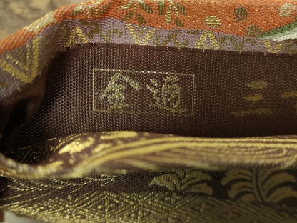 平和屋着物●極上　本場筑前博多織　草木染　手織工房　染匠：小森久　両面　全通柄袋帯　三十六歌仙道長　金糸　逸品　DZAA9032kh5