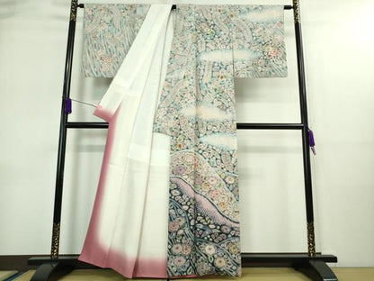 平和屋本店■極上　十七代京屋林蔵　本場結城紬地　訪問着　辻が花　暈し染め　逸品　DZAA9054kh5