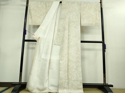 平和屋本店●極上　ジャパンオートクチュール　渡辺雪三郎　小紋　牡丹　灰梅色地　金彩　逸品　DZAA9055kh6
