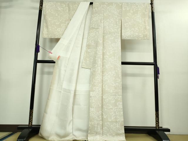 平和屋本店●極上　ジャパンオートクチュール　渡辺雪三郎　小紋　牡丹　灰梅色地　金彩　逸品　DZAA9055kh6