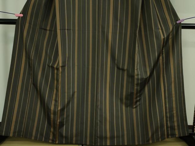 平和屋着物▽極上 繭蚕 黄八丈 紬 単衣 縞 根広織物謹製 証紙付き 逸品 DZAA9056kh5