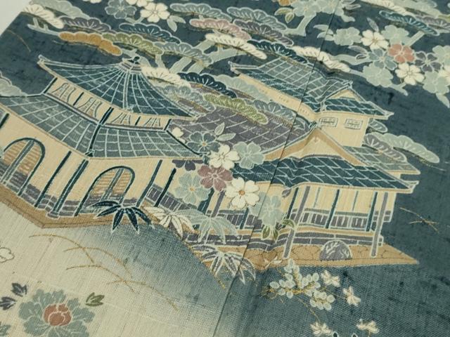 平和屋本店▽極上 染織の名門 しょうざん 生紬 訪問着 単衣 渡橋風景花文 鈴乃屋扱い 逸品 DZAA9058kh5