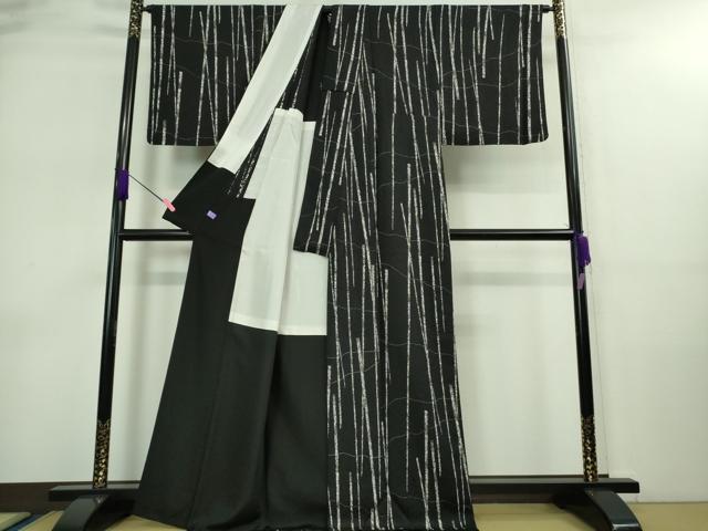 平和屋着物●極上　創業140年　小糸染芸の四代目　小糸敏　小紋　背抜き仕立て　間道　黒地　逸品　DZAA9070kh5