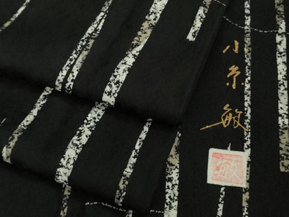 平和屋着物●極上　創業140年　小糸染芸の四代目　小糸敏　小紋　背抜き仕立て　間道　黒地　逸品　DZAA9070kh5
