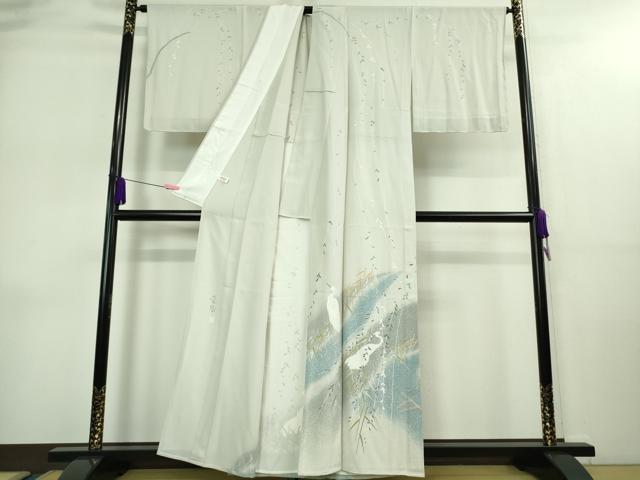 平和屋着物▽極上 京友禅作家 山科春宣 訪問着 単衣 白鷺 枝垂れ柳 暈し染め 紫水晶色地 反端付き 逸品 未使用 DZAA9075kh5