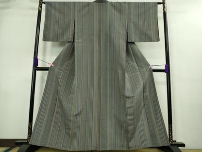 平和屋着物▽極上 本塩沢 やまだ織 200色 単衣 井口マツエ作 縞 証紙付き 逸品 DZAA9081kh5
