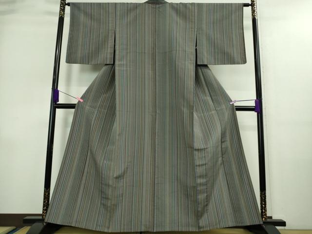 平和屋着物▽極上 本塩沢 やまだ織 200色 単衣 井口マツエ作 縞 証紙付き 逸品 DZAA9081kh5