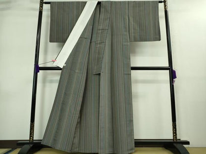平和屋着物▽極上 本塩沢 やまだ織 200色 単衣 井口マツエ作 縞 証紙付き 逸品 DZAA9081kh5