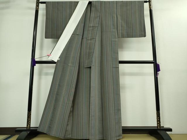 平和屋着物▽極上 本塩沢 やまだ織 200色 単衣 井口マツエ作 縞 証紙付き 逸品 DZAA9081kh5