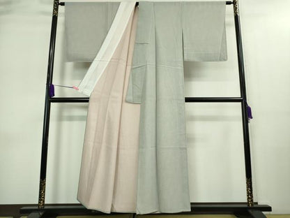 平和屋着物■極上　夏物　江戸小紋　絽　両面染　鮫小紋柄　灰青色×白　西武百貨店扱い　逸品　未使用　DZAA9086kh5