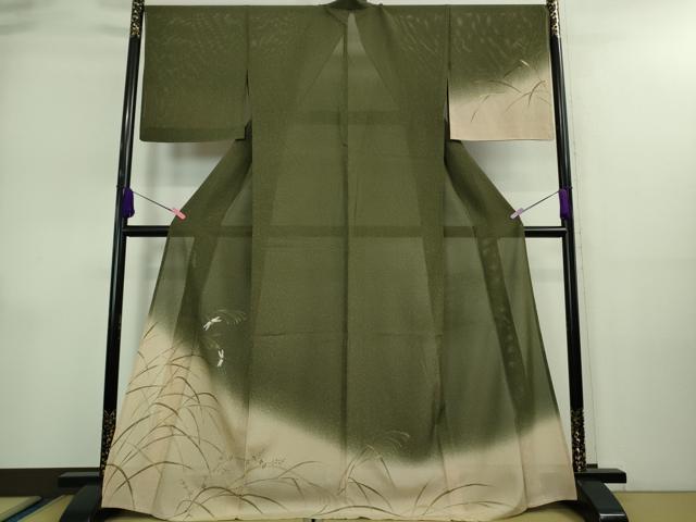 平和屋着物＊極上 夏物 訪問着 刺繍 絽 手描き 蜻蛉 トンボ 芒 暈し染め 金彩 逸品 DZAA9087kh5