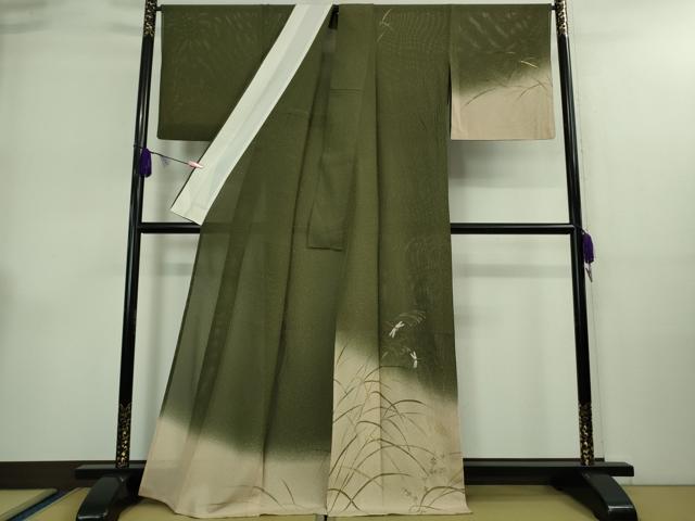平和屋着物＊極上 夏物 訪問着 刺繍 絽 手描き 蜻蛉 トンボ 芒 暈し染め 金彩 逸品 DZAA9087kh5