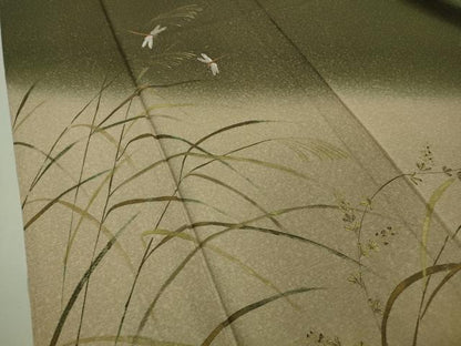 平和屋着物＊極上 夏物 訪問着 刺繍 絽 手描き 蜻蛉 トンボ 芒 暈し染め 金彩 逸品 DZAA9087kh5