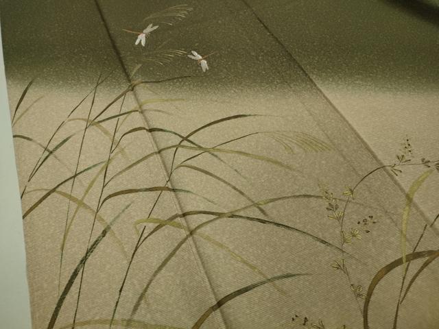 平和屋着物＊極上 夏物 訪問着 刺繍 絽 手描き 蜻蛉 トンボ 芒 暈し染め 金彩 逸品 DZAA9087kh5