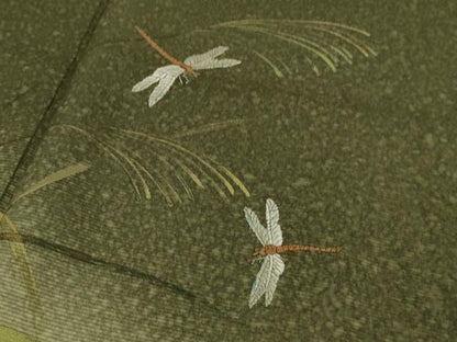 平和屋着物＊極上 夏物 訪問着 刺繍 絽 手描き 蜻蛉 トンボ 芒 暈し染め 金彩 逸品 DZAA9087kh5