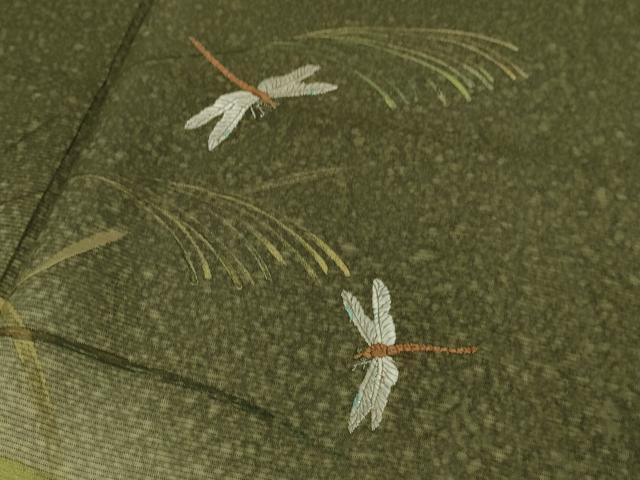 平和屋着物＊極上 夏物 訪問着 刺繍 絽 手描き 蜻蛉 トンボ 芒 暈し染め 金彩 逸品 DZAA9087kh5