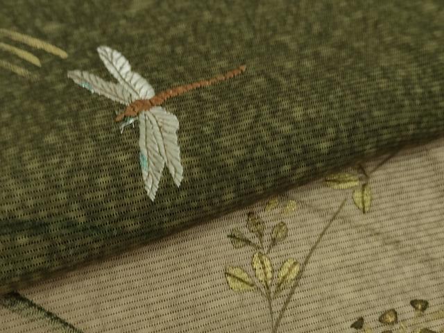 平和屋着物＊極上 夏物 訪問着 刺繍 絽 手描き 蜻蛉 トンボ 芒 暈し染め 金彩 逸品 DZAA9087kh5