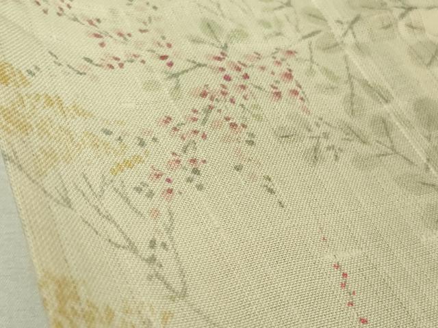 平和屋着物＊極上 夏物 訪問着 生紬 手描き 秋草 鬼灯 ほおずき 蜻蛉 練色地 逸品 未使用 DZAA9102kh5