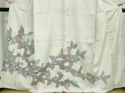 平和屋本店■極上　日本工芸会正会員　染色作家　木原明　訪問着　白山紬　草花文　薄桜色地　逸品　未使用　DZAA9114kh5