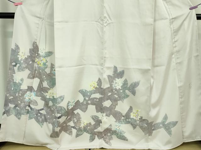 平和屋本店■極上　日本工芸会正会員　染色作家　木原明　訪問着　白山紬　草花文　薄桜色地　逸品　未使用　DZAA9114kh5