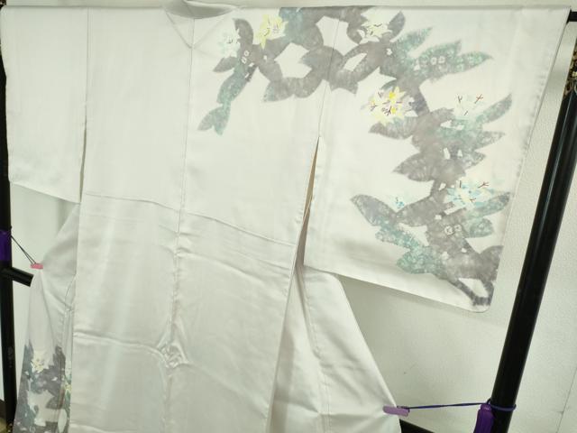 平和屋本店■極上　日本工芸会正会員　染色作家　木原明　訪問着　白山紬　草花文　薄桜色地　逸品　未使用　DZAA9114kh5