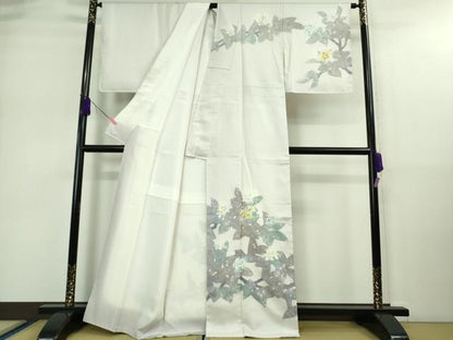 平和屋本店■極上　日本工芸会正会員　染色作家　木原明　訪問着　白山紬　草花文　薄桜色地　逸品　未使用　DZAA9114kh5
