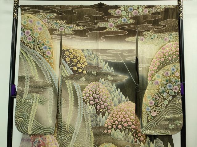 平和屋本店■極上　振袖　辻が花　風景花文　暈し染め　金銀彩　金通し地　逸品　DZAA9116kh5