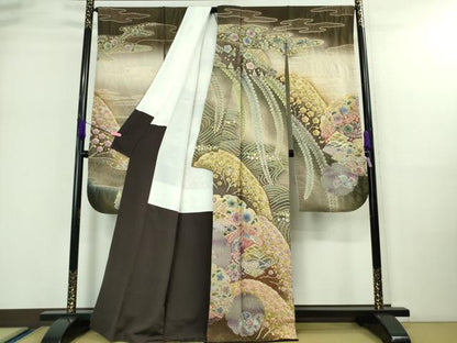 平和屋本店■極上　振袖　辻が花　風景花文　暈し染め　金銀彩　金通し地　逸品　DZAA9116kh5