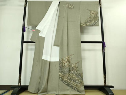 平和屋着物●極上　樋熊哲也　訪問着　辻が花　絞り　手描き　訪問着　几帳　灰汁色地　逸品　未使用　DZAA9119kh5