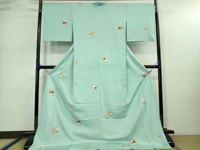 平和屋着物●極上　小紋　仮絵羽　菊　葵　白群色地　金彩　逸品　未使用　DZAA9121kh5
