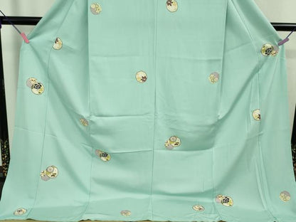 平和屋着物●極上　小紋　仮絵羽　菊　葵　白群色地　金彩　逸品　未使用　DZAA9121kh5