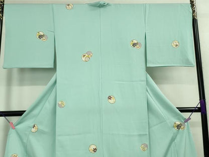 平和屋着物●極上　小紋　仮絵羽　菊　葵　白群色地　金彩　逸品　未使用　DZAA9121kh5