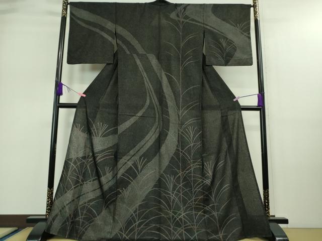 平和屋着物▽極上 訪問着 無双 紗袷 紗×紗 芒 すすき 黒地 逸品 DZAA9126kh5