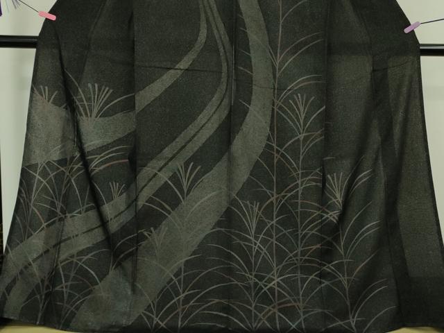 平和屋着物▽極上 訪問着 無双 紗袷 紗×紗 芒 すすき 黒地 逸品 DZAA9126kh5
