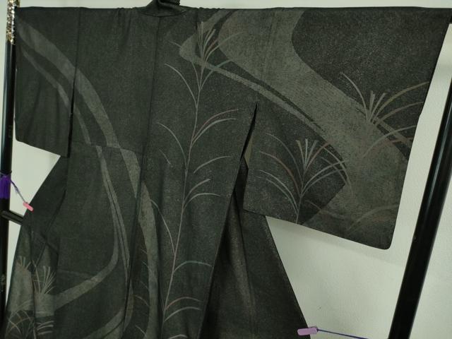 平和屋着物▽極上 訪問着 無双 紗袷 紗×紗 芒 すすき 黒地 逸品 DZAA9126kh5