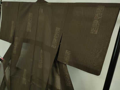 平和屋着物＊極上 夏物 結城紬 夏結城 100亀甲 飛び亀甲柄 短冊文 黒橡色地 証紙付き 逸品 DZAA9128kh5