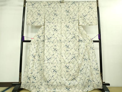 平和屋着物＊極上 夏物 小紋 絽 舞蝶 枝葉文 洗える着物 逸品 DZAA9131kh5