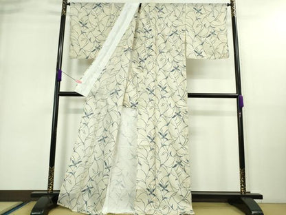 平和屋着物＊極上 夏物 小紋 絽 舞蝶 枝葉文 洗える着物 逸品 DZAA9131kh5
