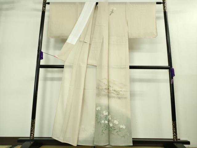 平和屋着物＊極上 夏物 訪問着 絽 風景草花文 肌色地 暈し染め 五泉 反端付き 逸品 未使用 DZAA9132kh5