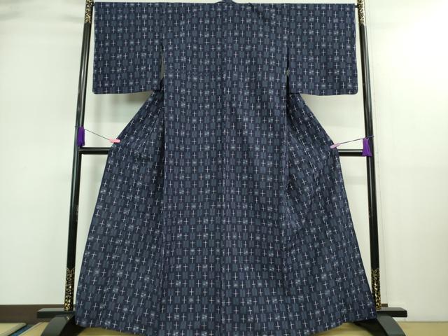 平和屋着物●極上 久留米絣 単衣 綿 十字絣 市松文様 やまと誂製 逸品 DZAA9139kh5