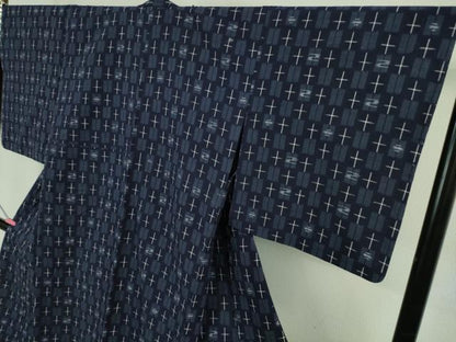 平和屋着物●極上 久留米絣 単衣 綿 十字絣 市松文様 やまと誂製 逸品 DZAA9139kh5