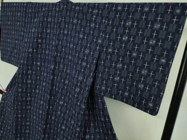 平和屋着物●極上 久留米絣 単衣 綿 十字絣 市松文様 やまと誂製 逸品 DZAA9139kh5
