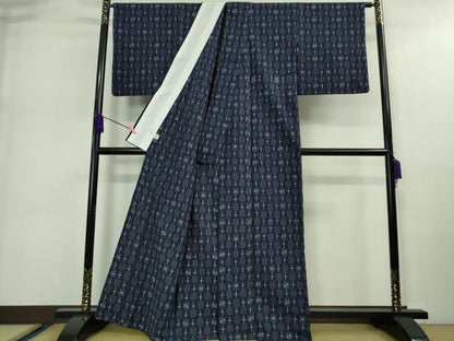 平和屋着物●極上 久留米絣 単衣 綿 十字絣 市松文様 やまと誂製 逸品 DZAA9139kh5
