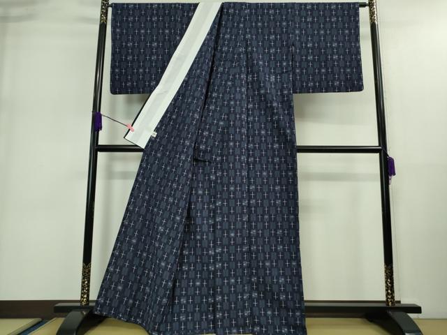 平和屋着物●極上 久留米絣 単衣 綿 十字絣 市松文様 やまと誂製 逸品 DZAA9139kh5