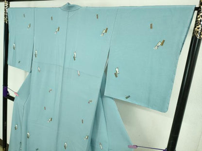 平和屋着物●極上　小紋　短冊文　水色地　金彩　逸品　未使用　DZAA9149kh5